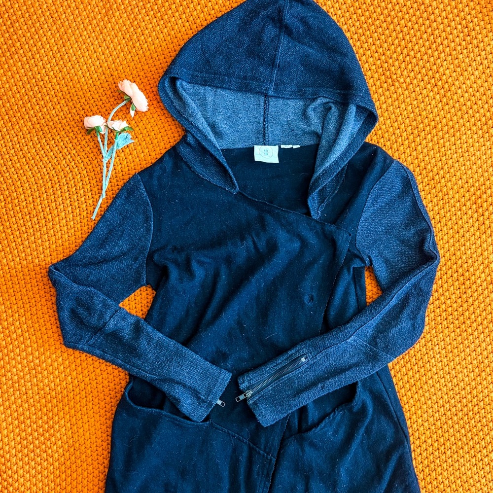 Anthro Heihei Black Hoodie Sweater Size S Zipper Cuffs Front button closure